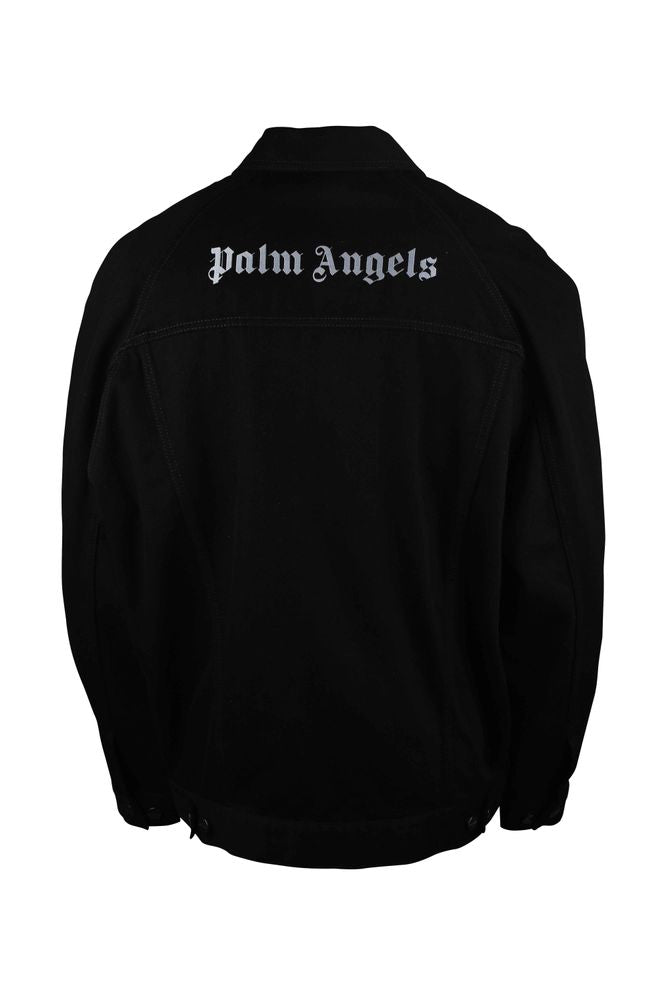 Black Denim Jacket With Embroidered Logo