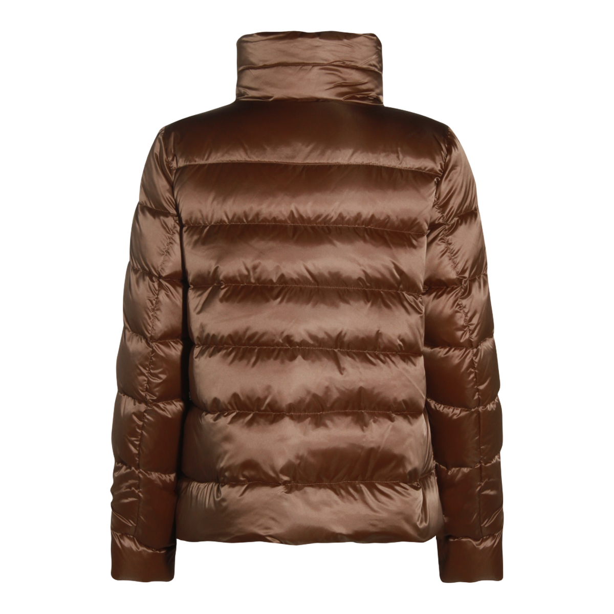 Quilted Camel Coat with High Collar