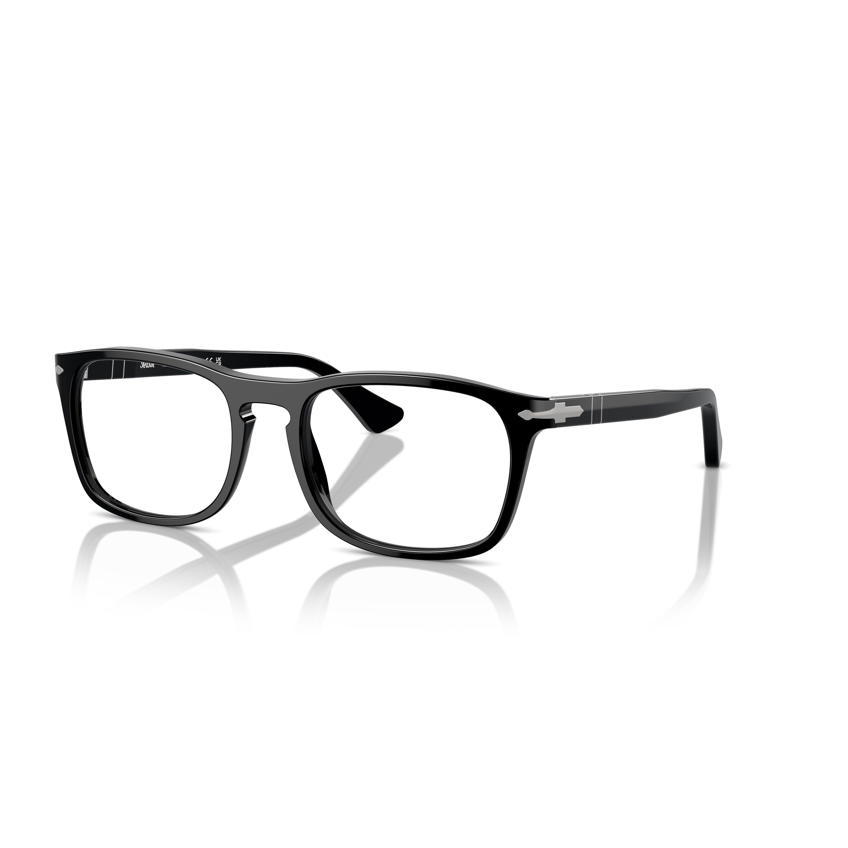 0po3344v Glossy Black Acetate Rectangular Frames with Silver Accents