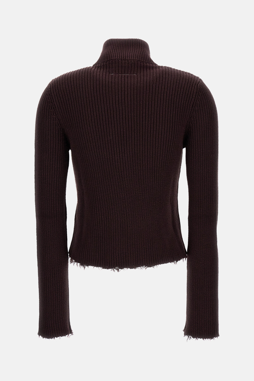Cropped Ribbed Knit Cardigan with High Neck Design