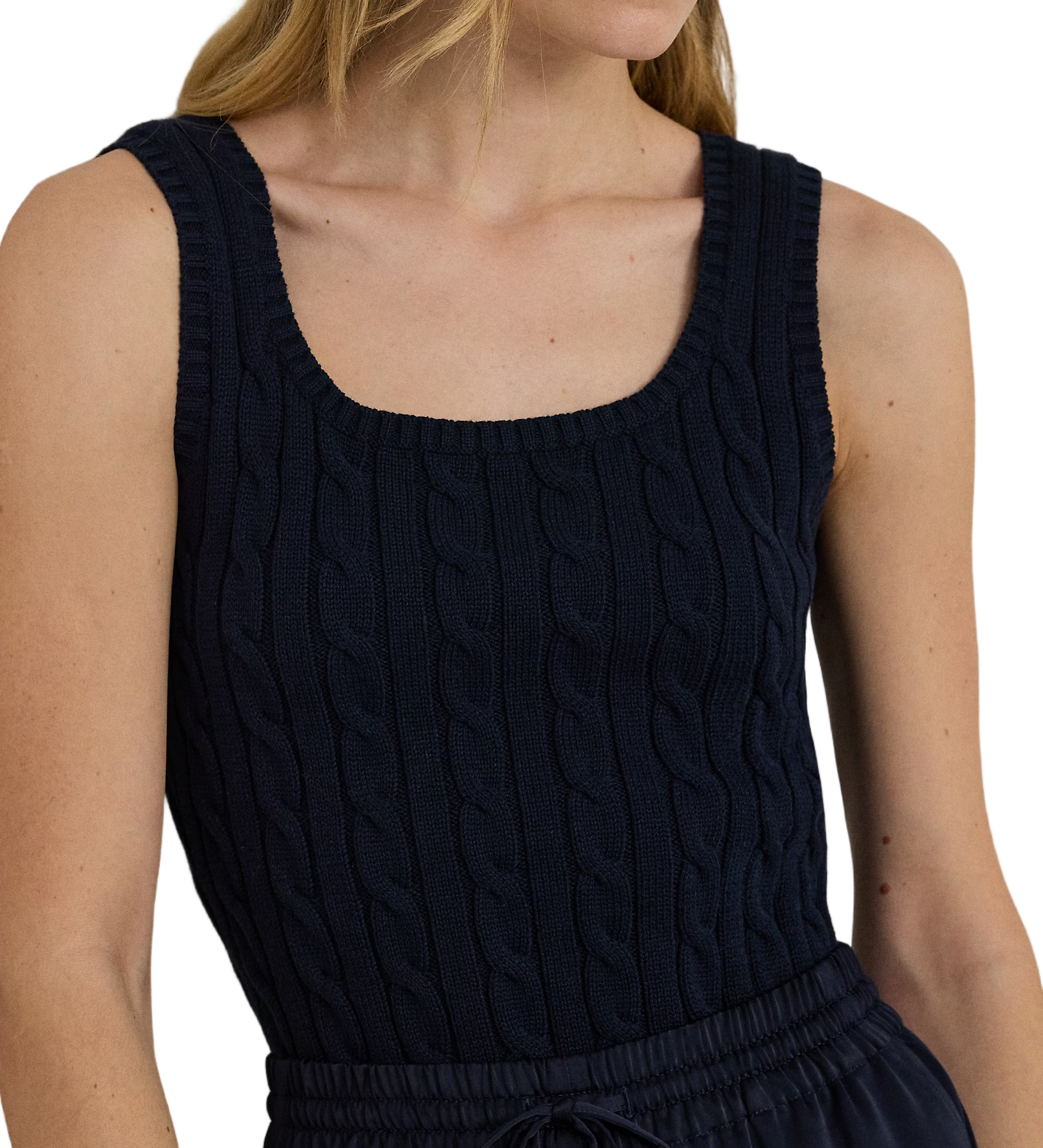 Gassed Cotton Cable Knit Sleeveless Pullover