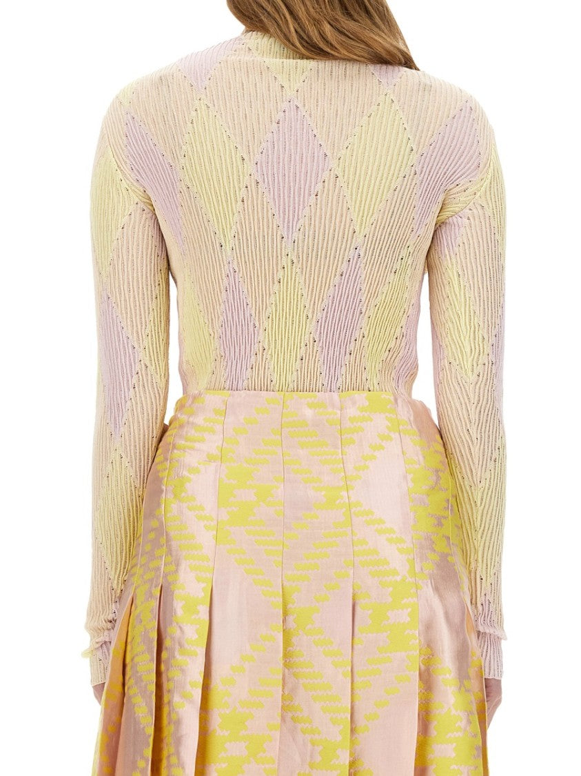 Fitted Check Pattern Turtleneck In Pastel Hues