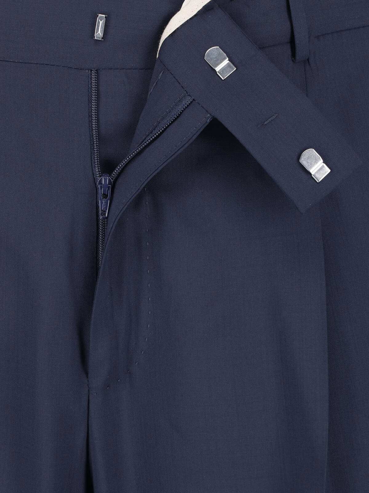 Blue Mid-Rise Straight-Leg Virgin Wool Trousers