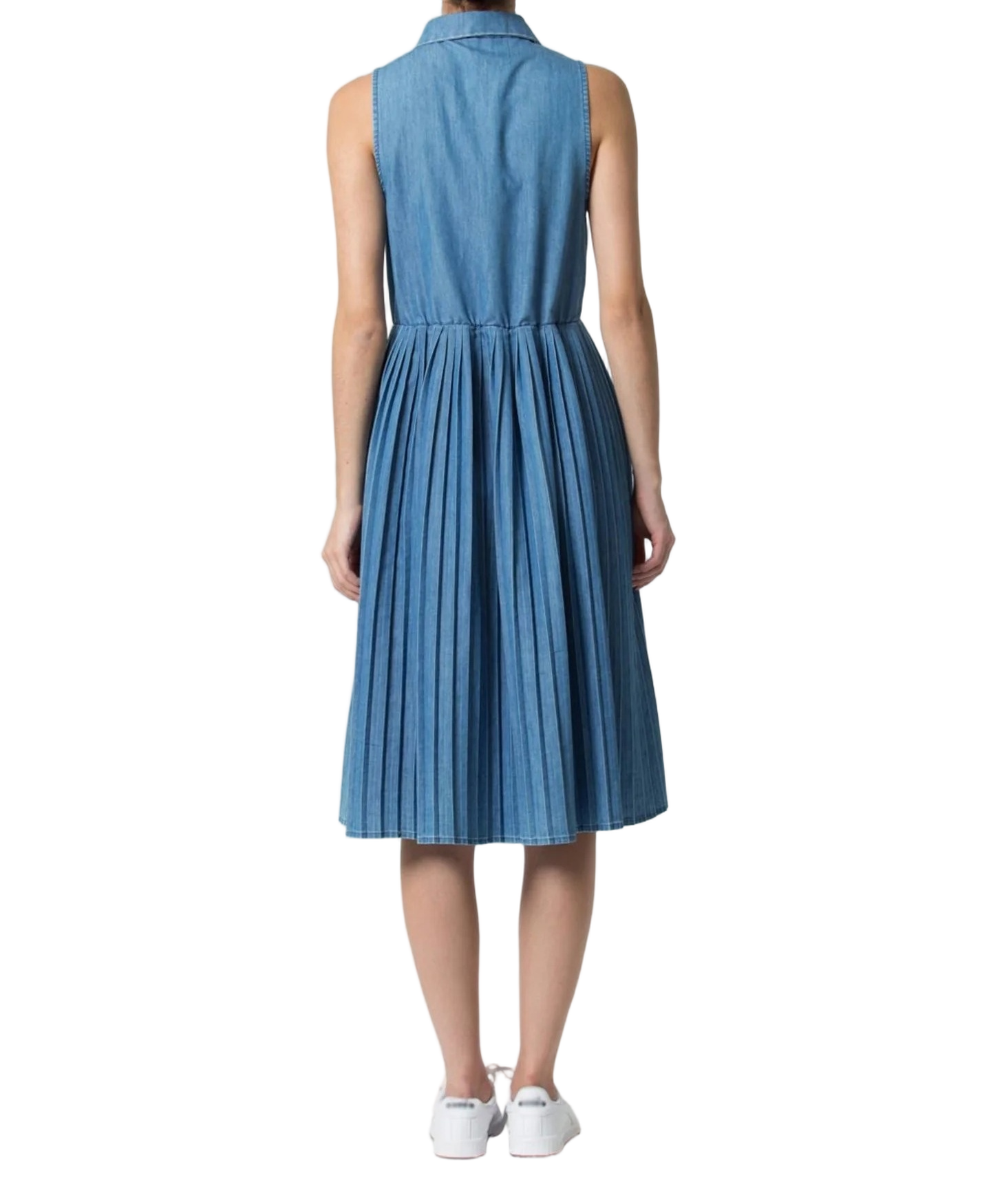 Blue Midi Dress with Pleated Skirt