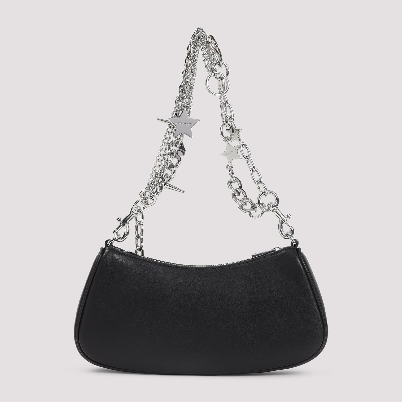 Curved Black Leather Shoulder Bag