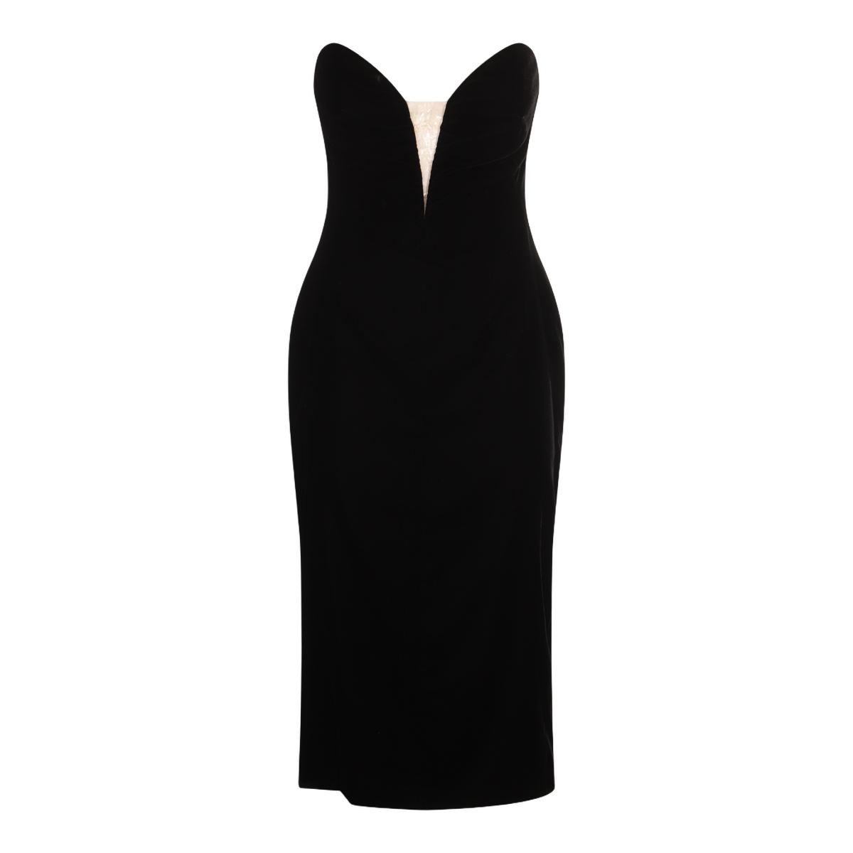 Strapless Black Midi Dress with Sweetheart Neckline