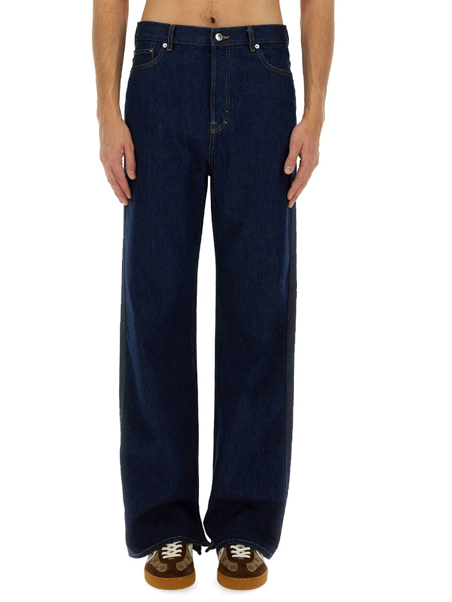 Straight-Leg Denim Pants with Five-Pocket Design
