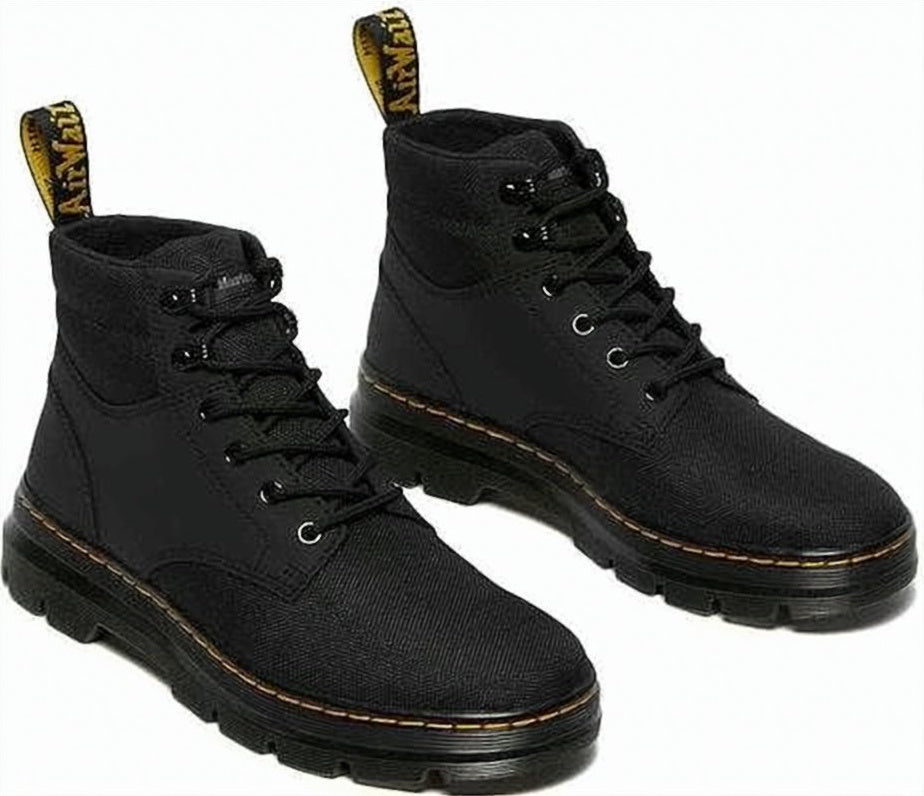 High-Top Black Canvas and Synthetic Leather Boots