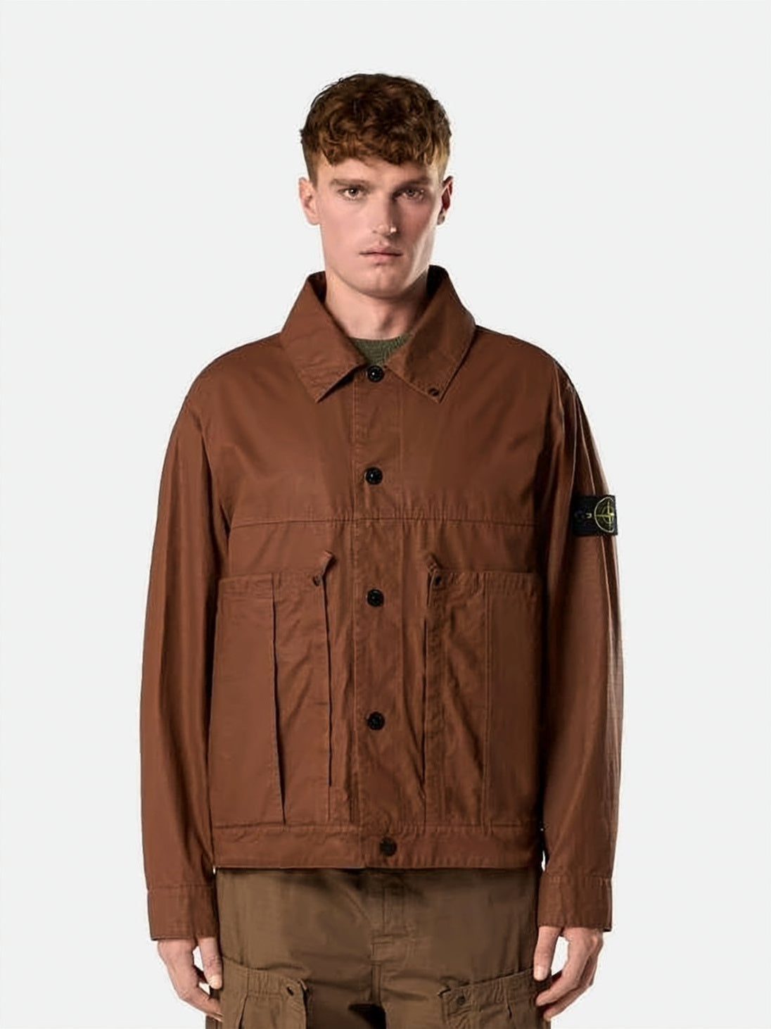 Boxy Brown Jacket With Classic Collar And Utility Pockets