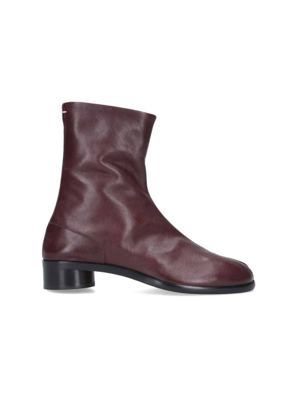 Ankle-High Split-Toe Brown Leather Boots