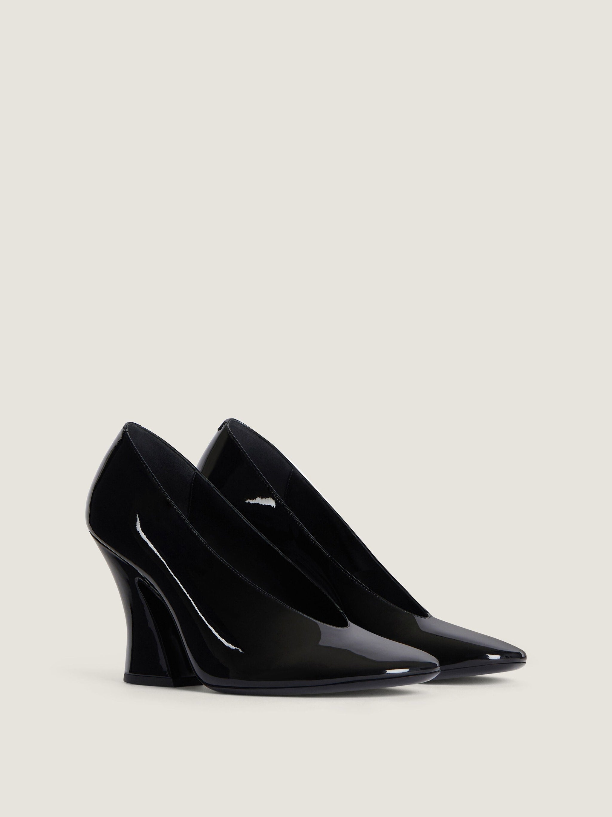 Sculpted Black Patent Leather Block Pumps