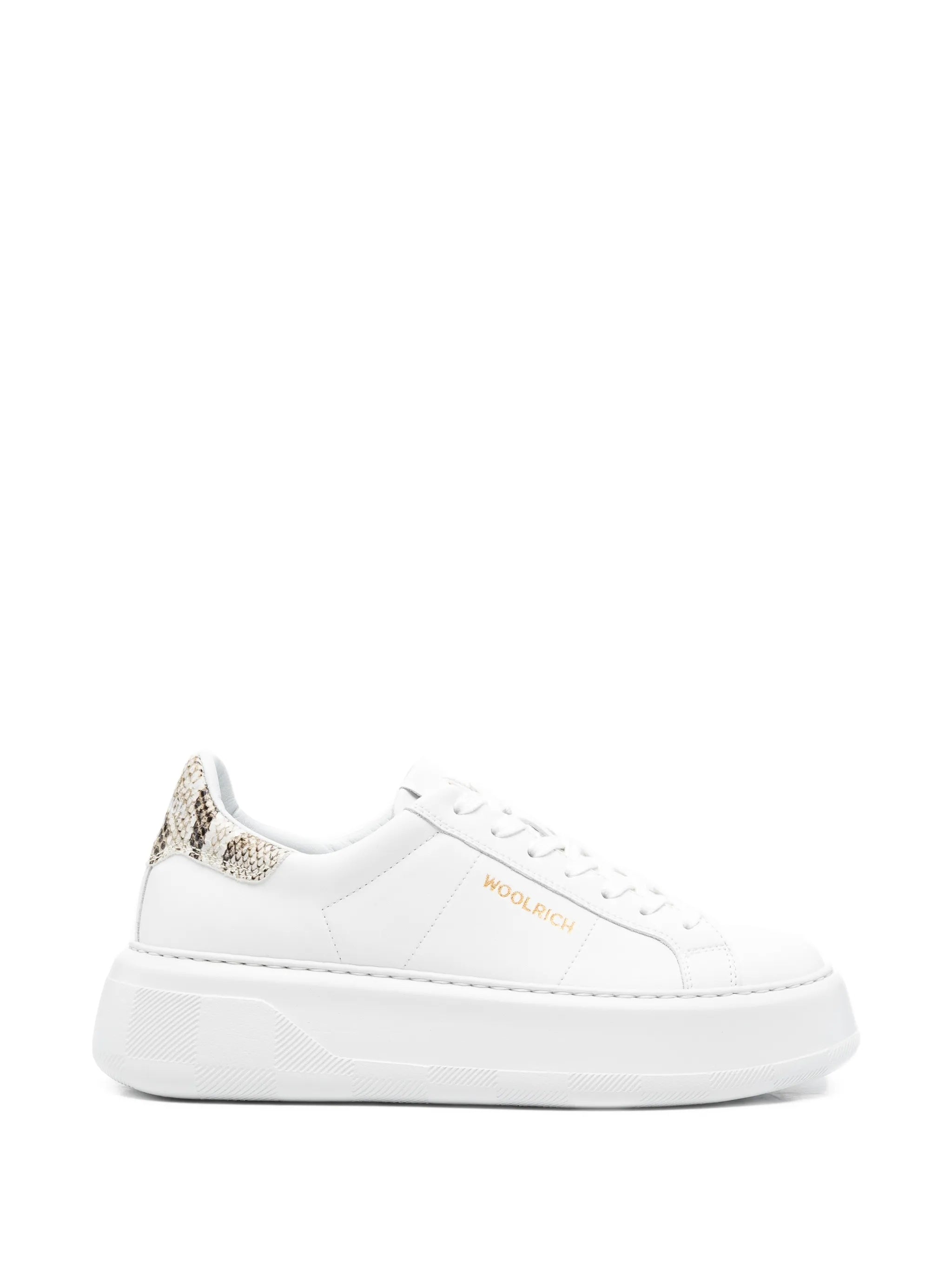 White Chunky Court Calf Pitone Sneakers