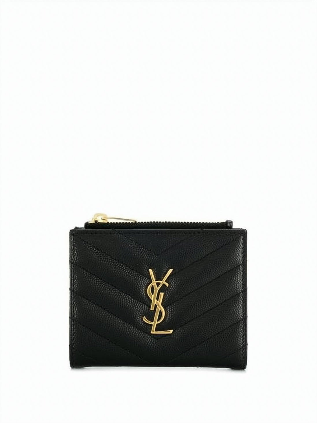 Compact Chevron-Pattern Wallet with Gold-Tone YSL Logo