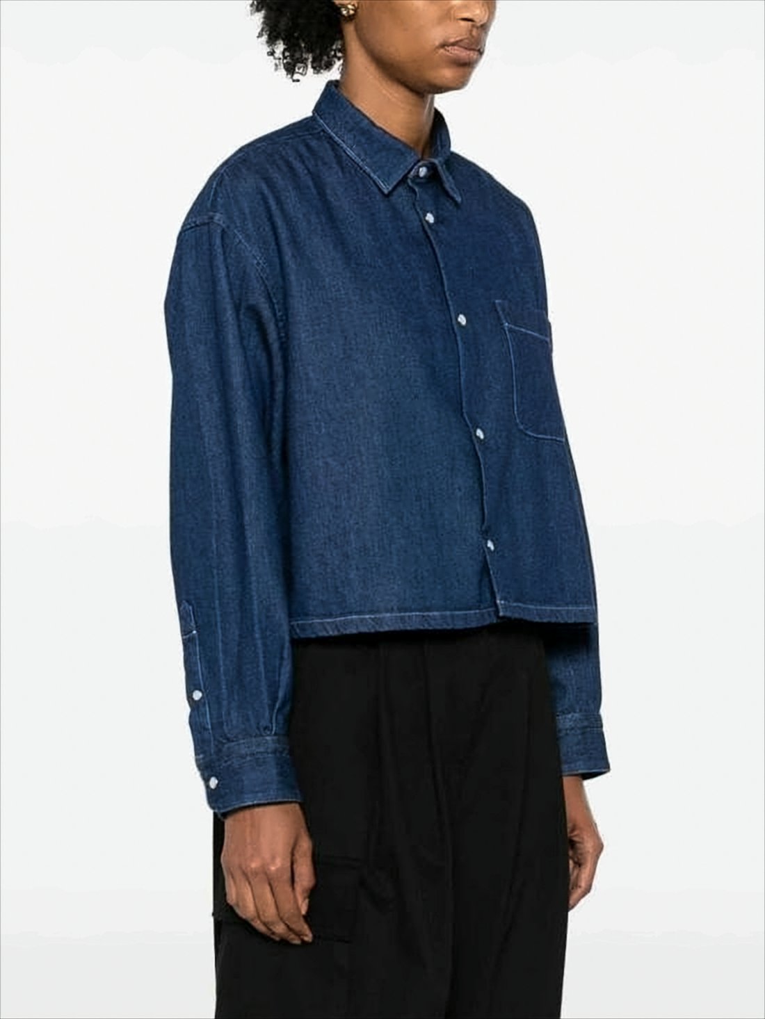 Cropped Denim Blouse with Classic Collar