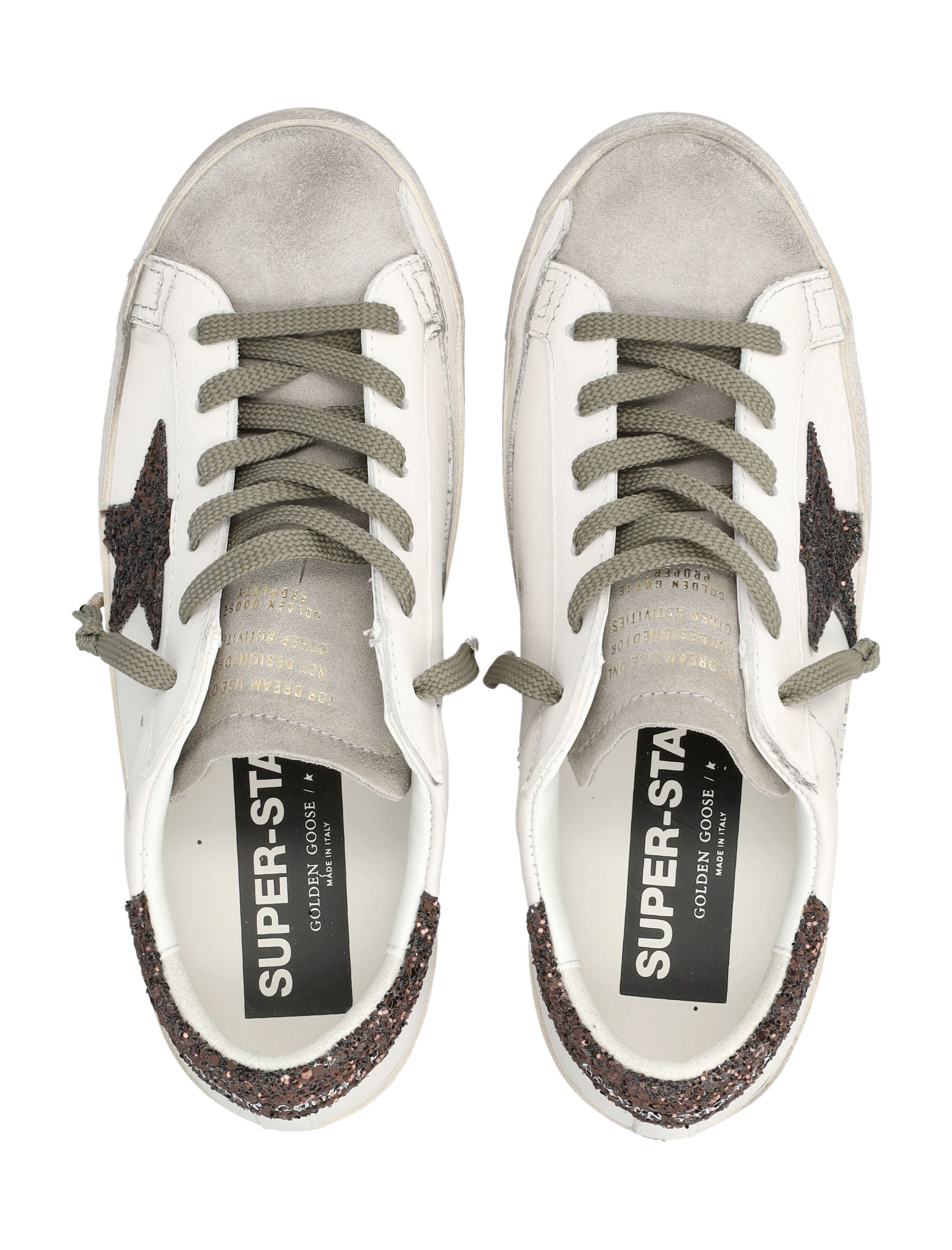 Vintage Leather Sneakers with Glitter Star Appliqué