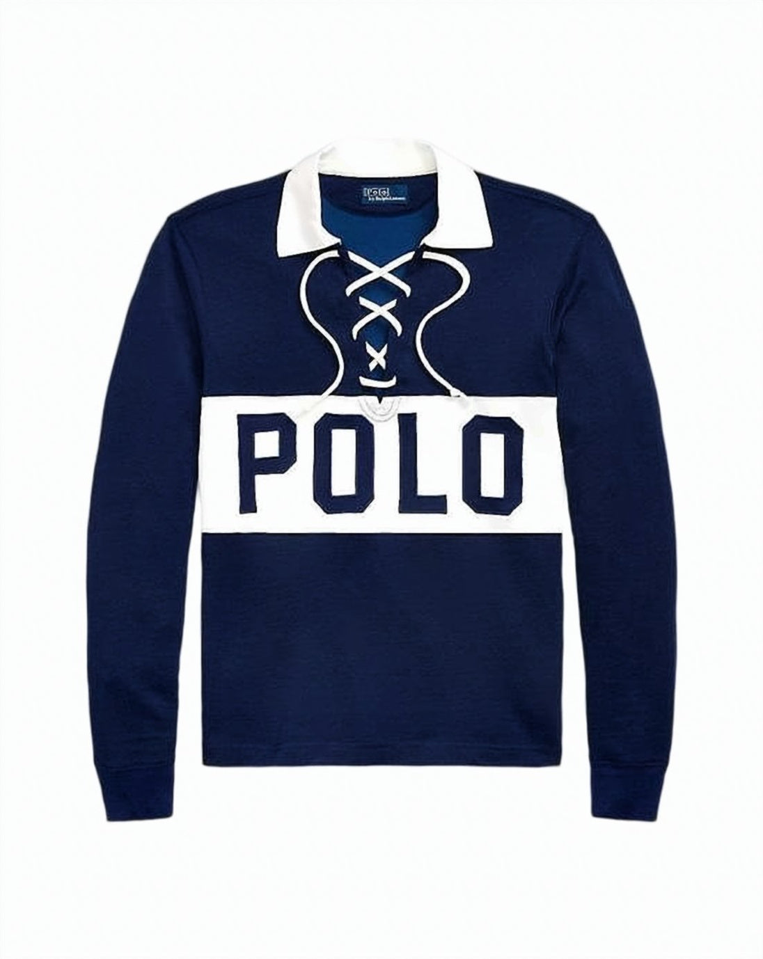Lace-up Long-Sleeve Top with Contrasting Collar