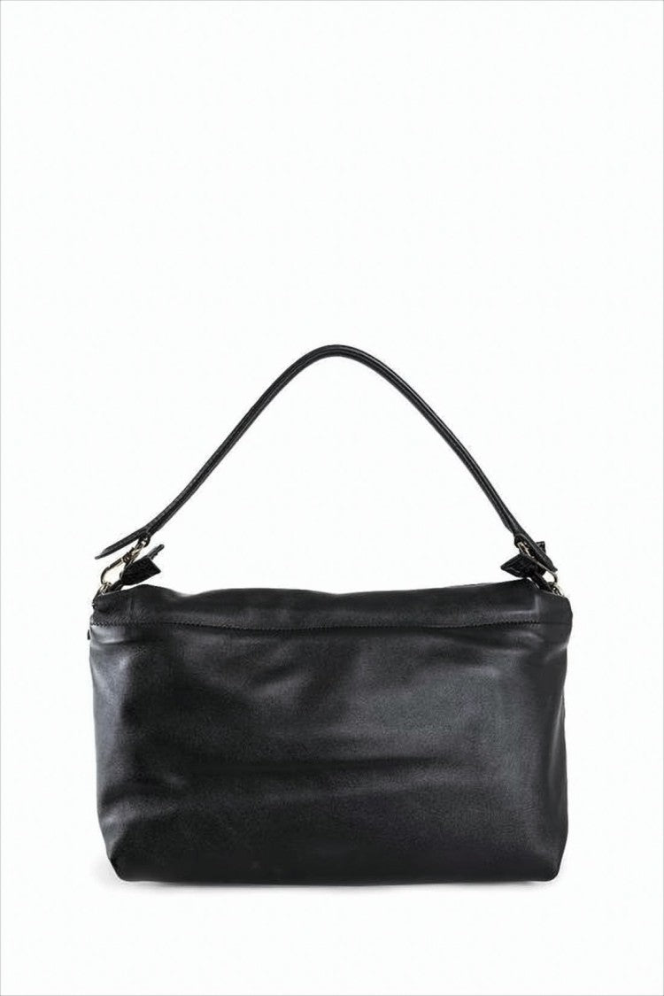 Geometric Clasp Black Lambskin Shoulder Bag