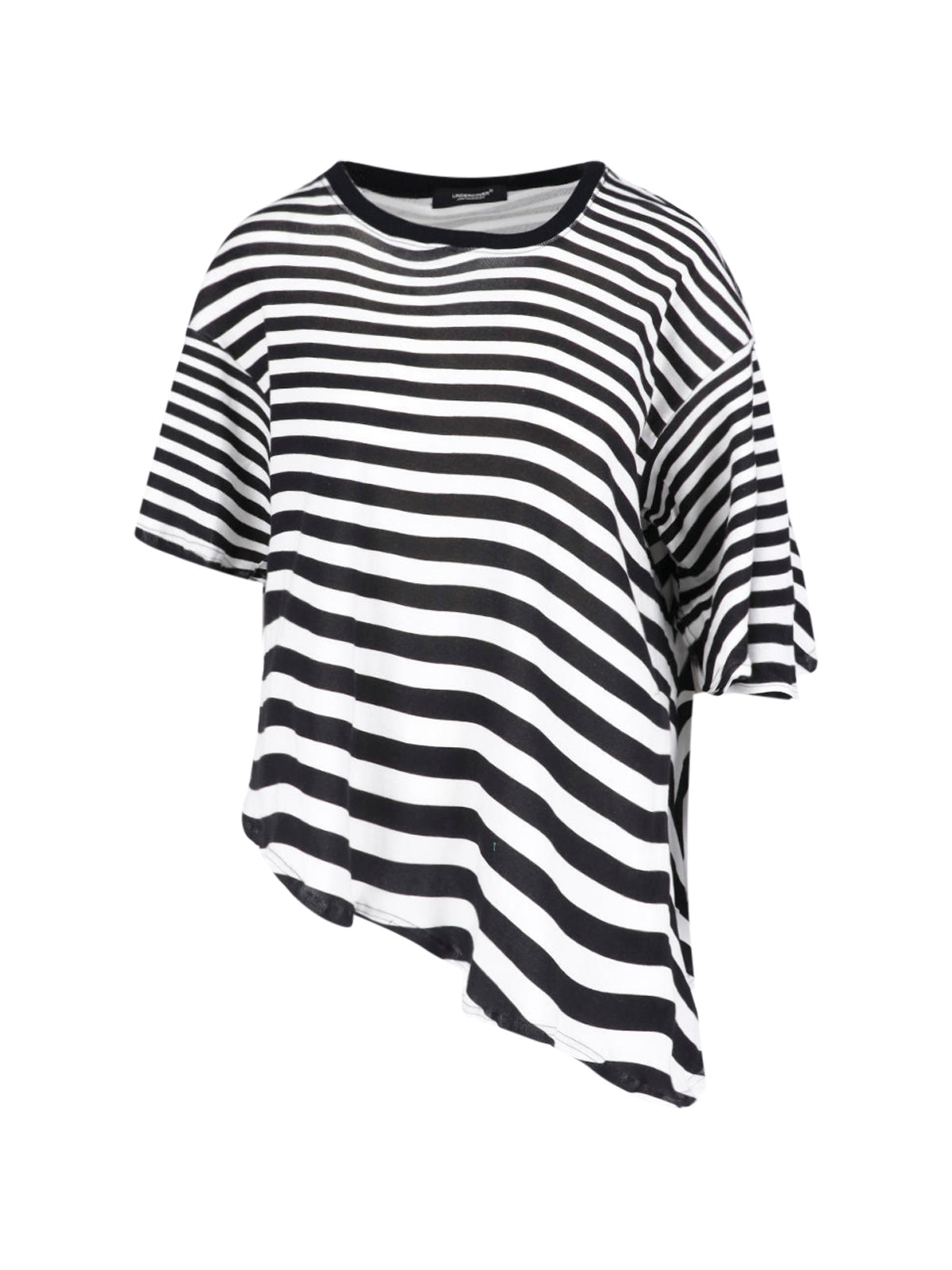 Black/White Asymmetrical Hem Striped T-Shirt