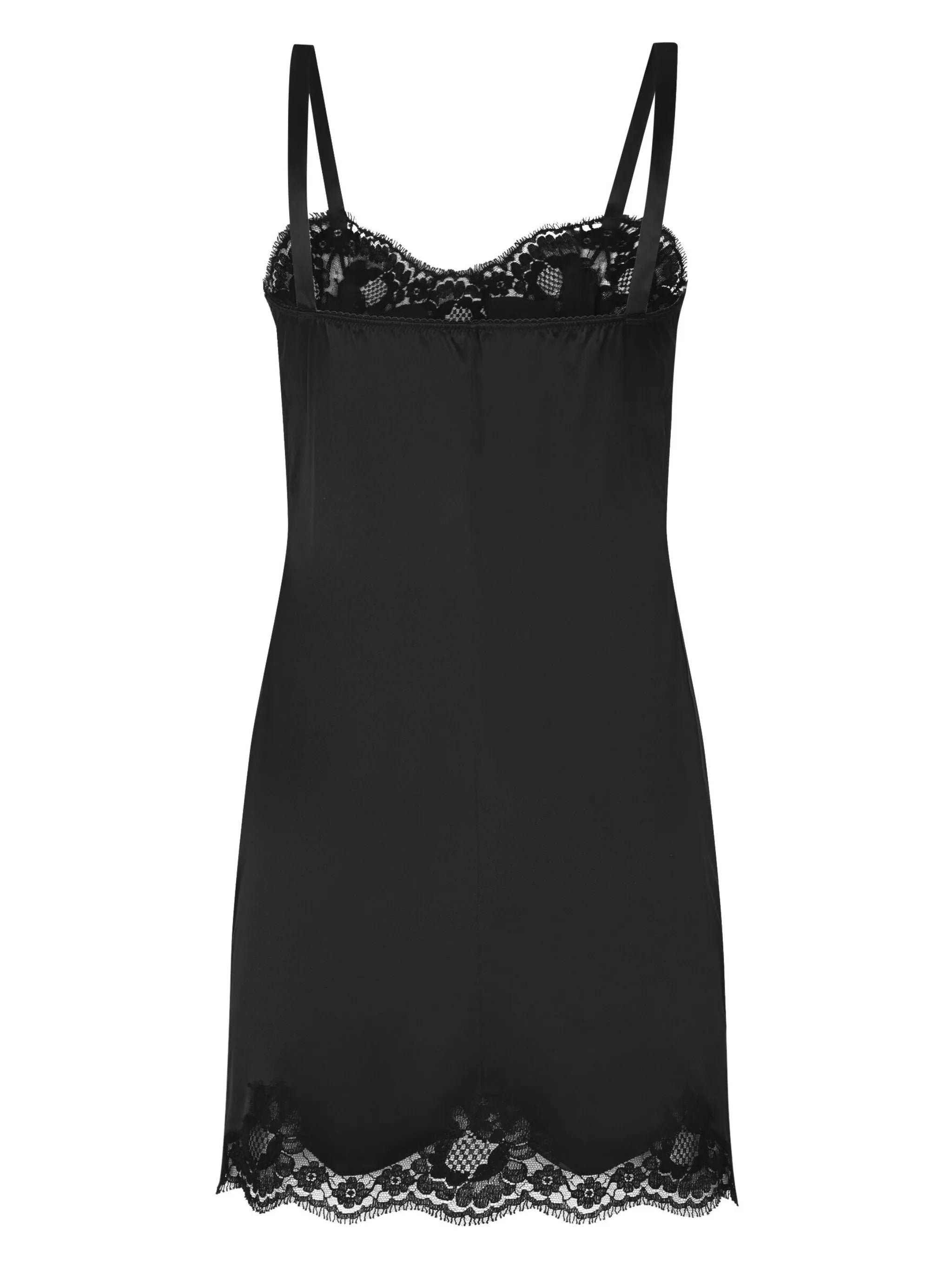Black Silk Satin Lace Slip Dress