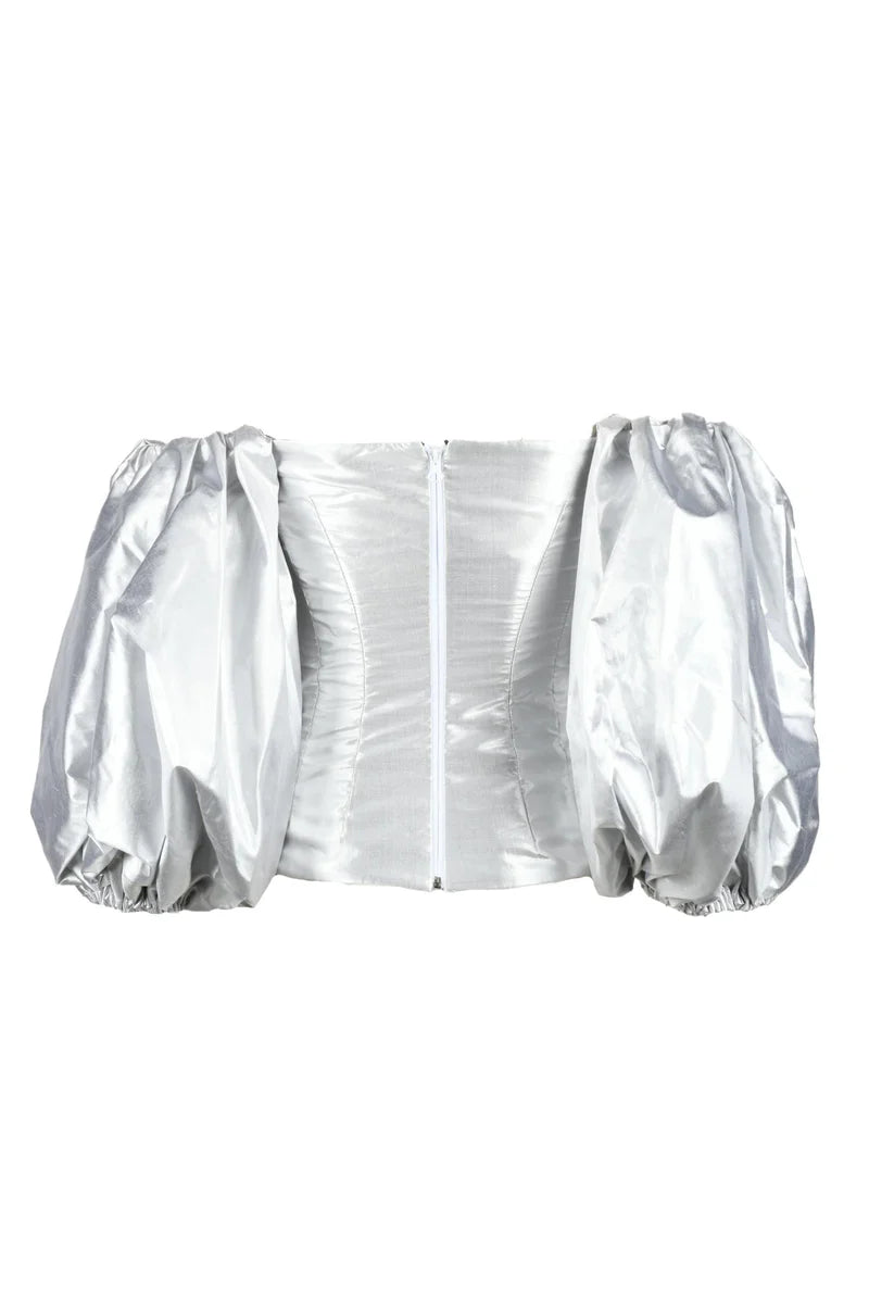 Silk Top Balloon Sleeves - Silver