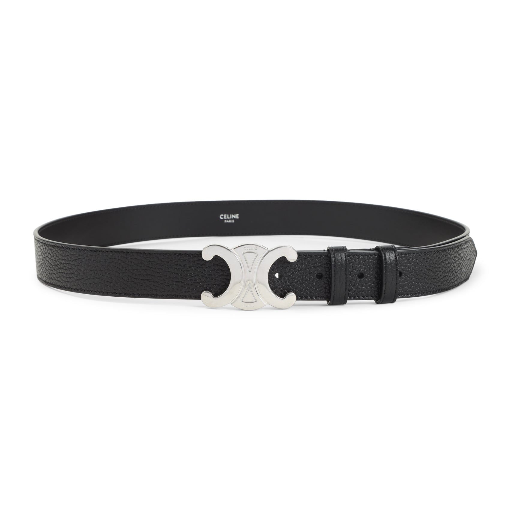 Textured Calf Leather Belt with Distinctive Silver-Toned Buckle