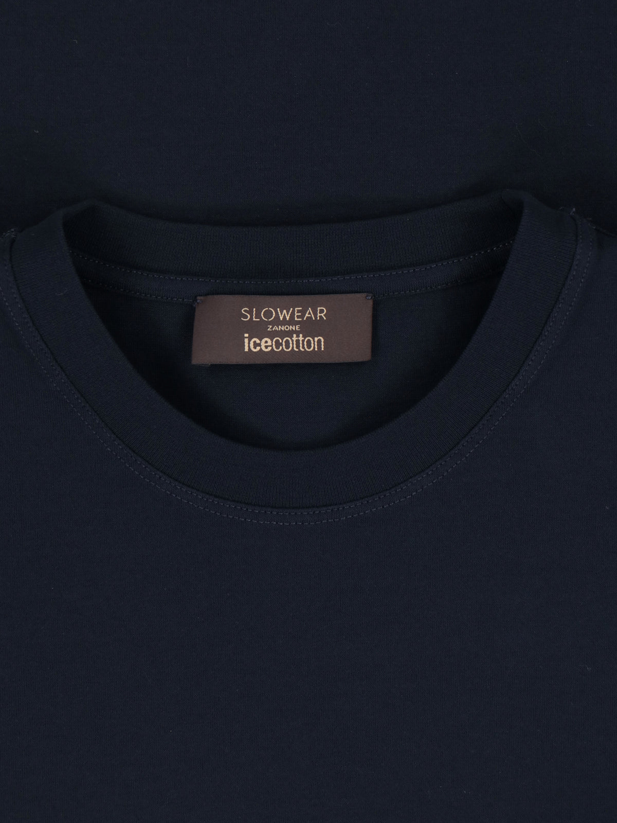 Navy Blue Cotton T-Shirt With Ribbed Finish