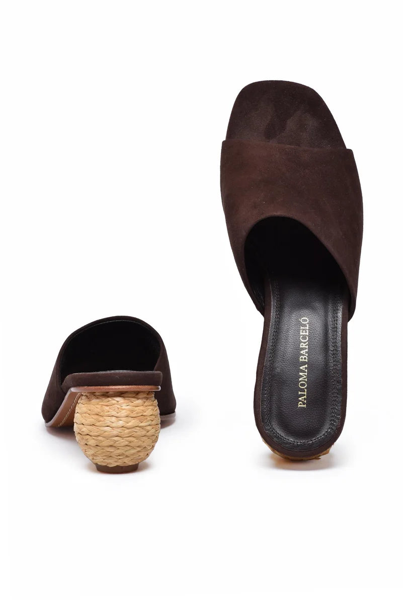 Raffia Mules Sandals - Brown