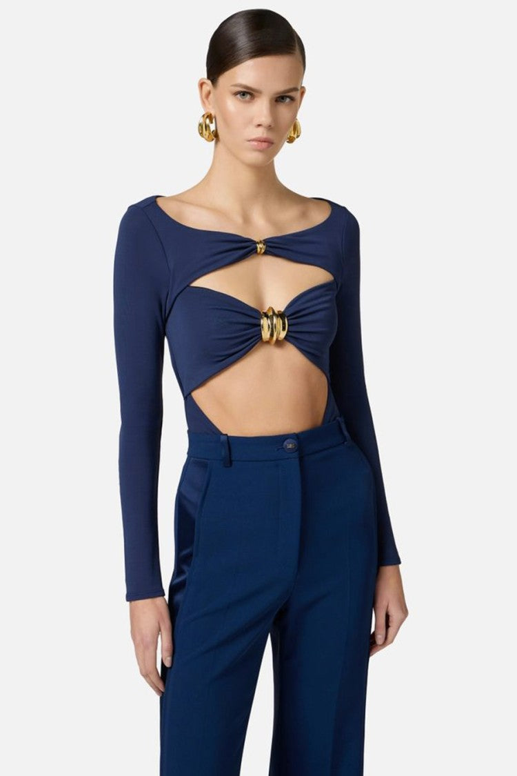 Cut-Out Viscose Top With Gold Accent