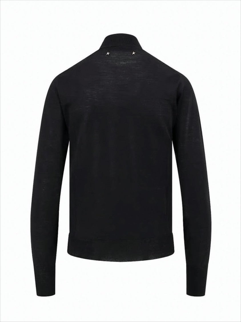 Fitted Black Turtleneck Sweater with Metallic Star Accents