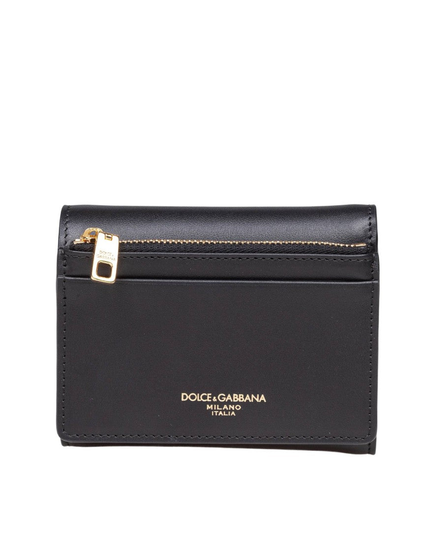 Black Leather Wallet With Metal Dg Logo
