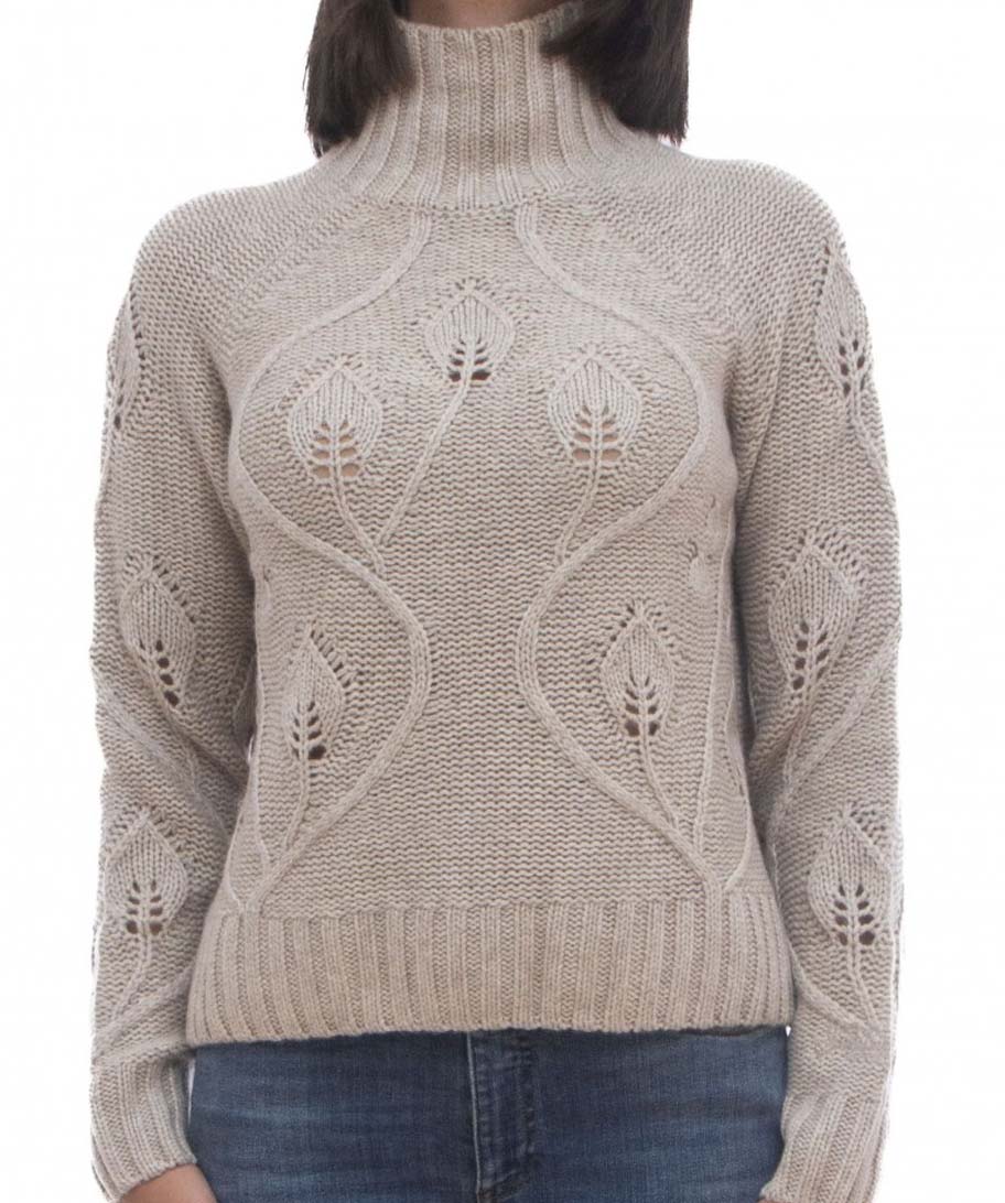Textured Knitted Sweater with High Ribbed Turtleneck