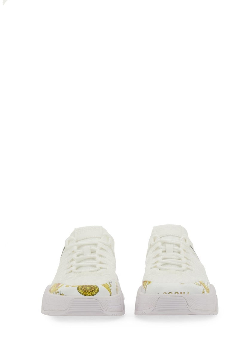 White Sneakers With Bold Logo And Textured Upper