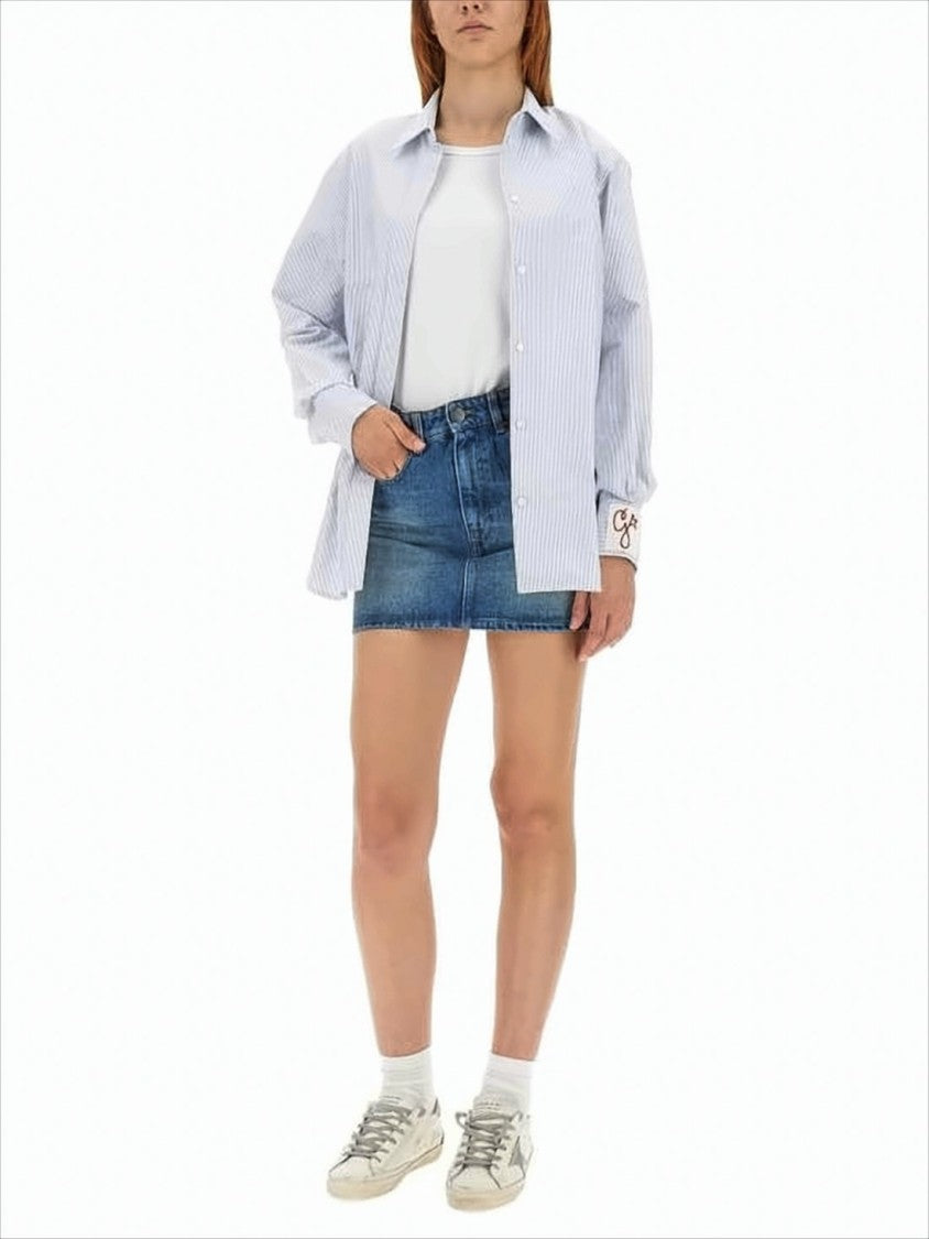 Button-Down Blouse with Vertical Pinstripe