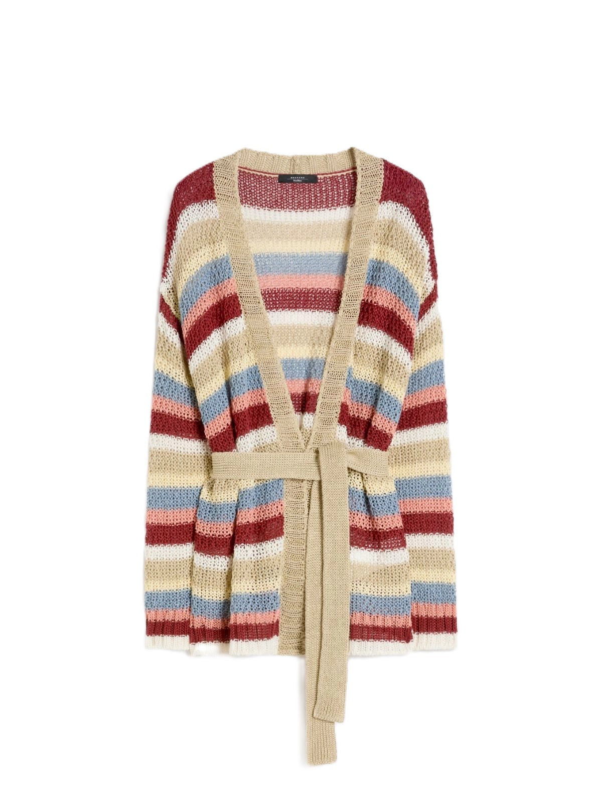 Horizontal Stripe Knit Cardigan with Matching Belt