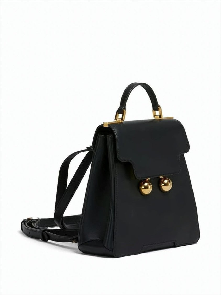 Structured Black Calf Leather Backpack with Spherical Clasps