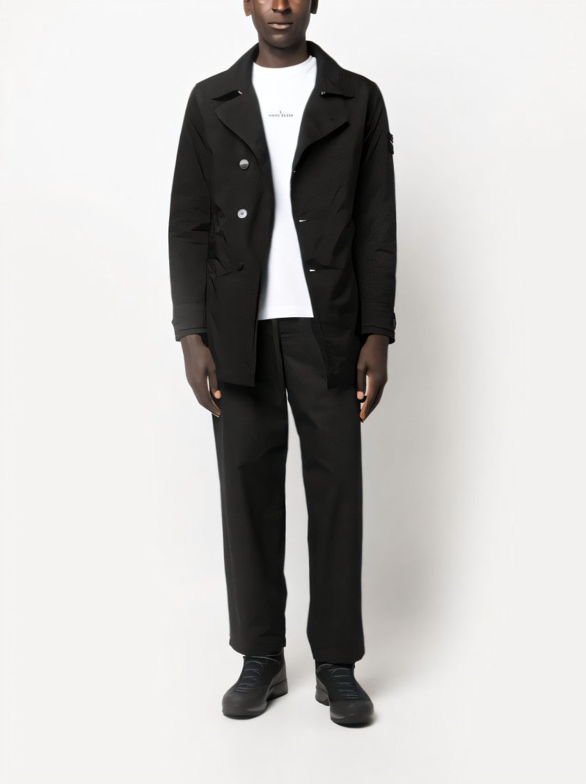 Structured Black Coat with Button-up Front