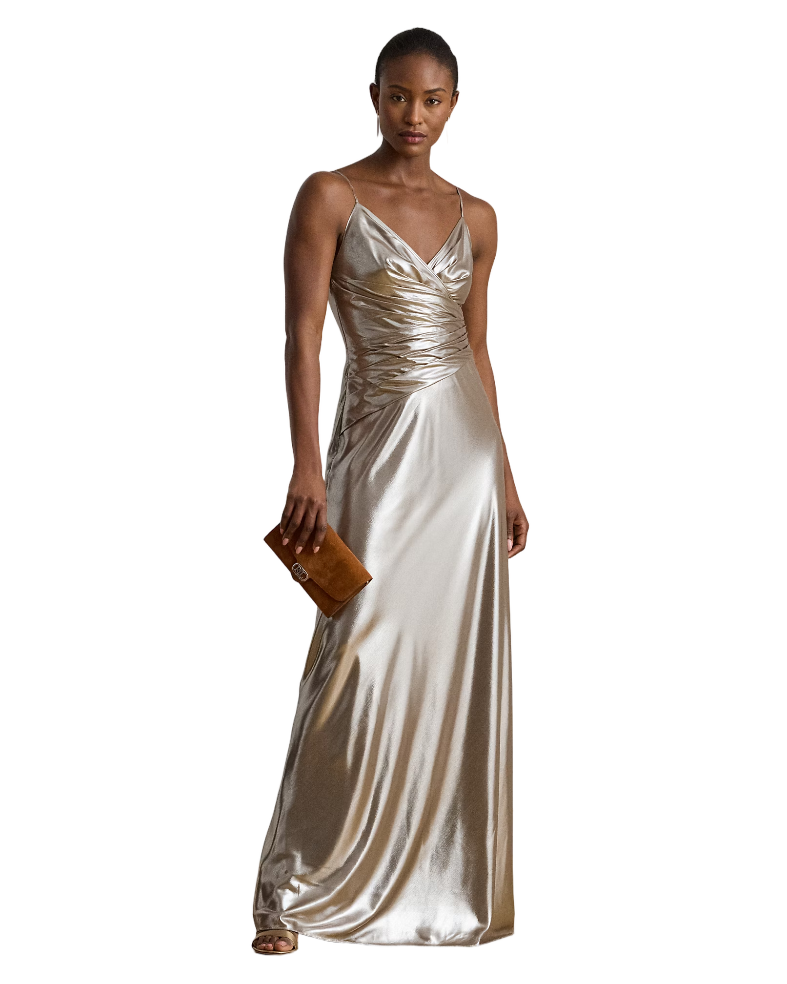 Raehan Long Sleeveless Gown With Metallic Details