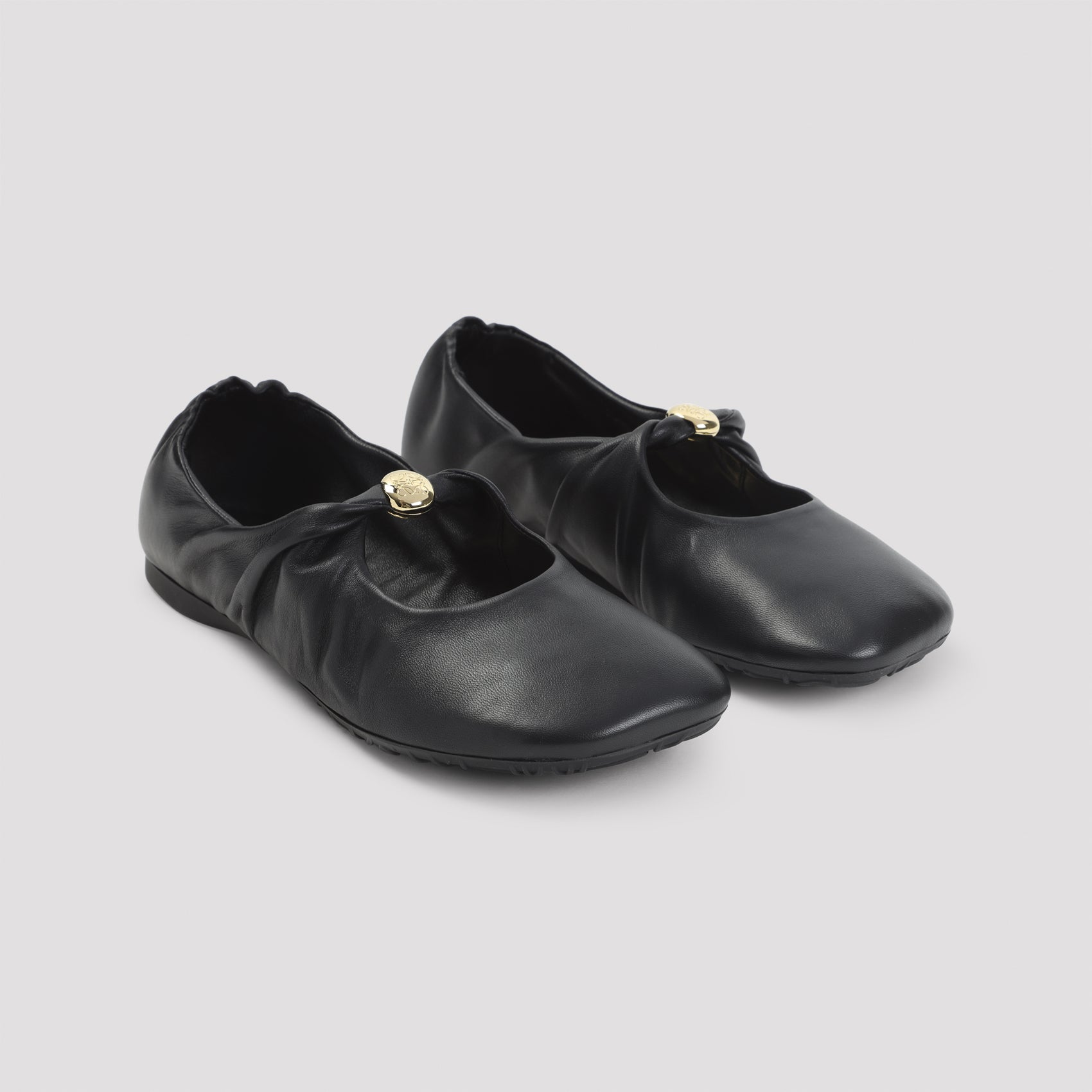 Lambskin Leather Ballerina Flats with Gold-tone Buckle Detail