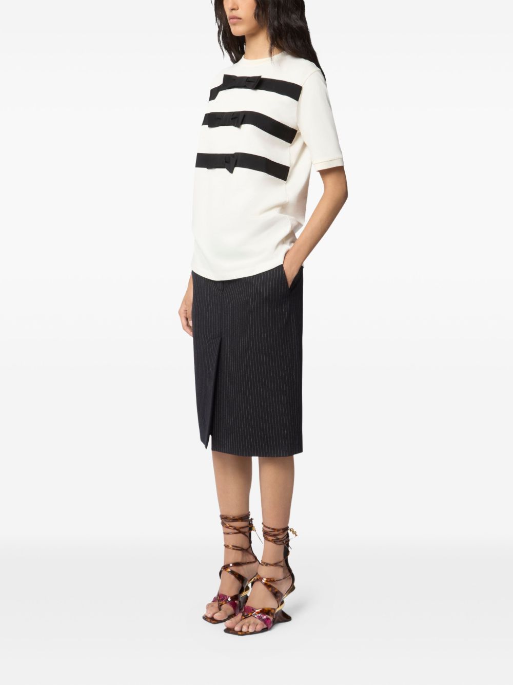 Ribbed Crewneck Top with Grosgrain Ribbon Details
