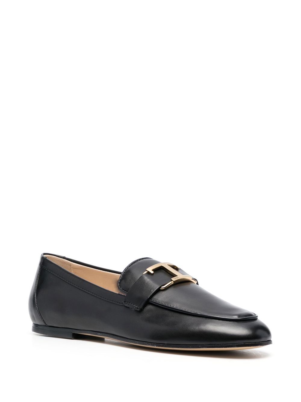 Almond Toe Slip-On Sandals in Black Calf Leather
