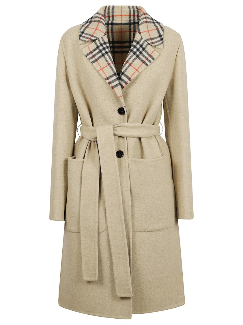 Reversible Long Coat With Check-Trimmed Collar