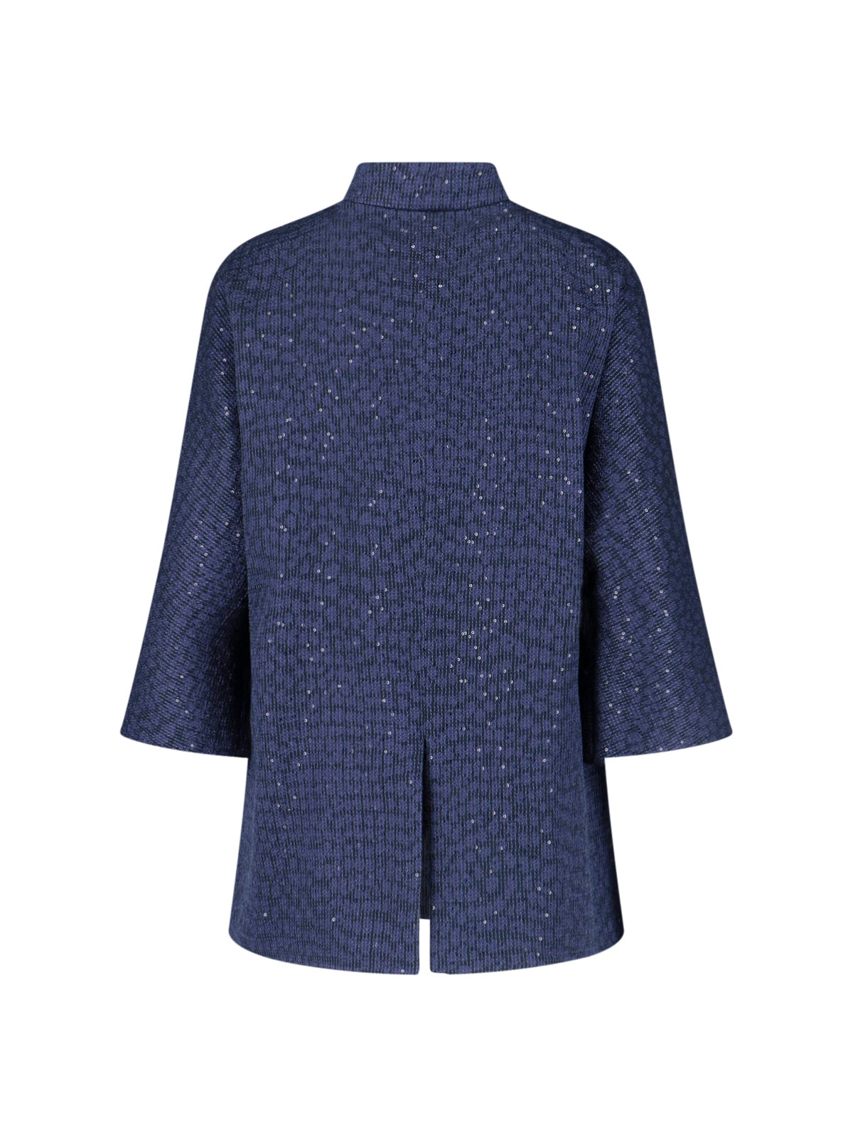 Navy Single-Breasted Sequin Mandarin Jacket