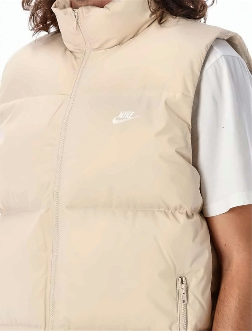 Sleeveless Padded Vest with High Collar and Zipper Closure