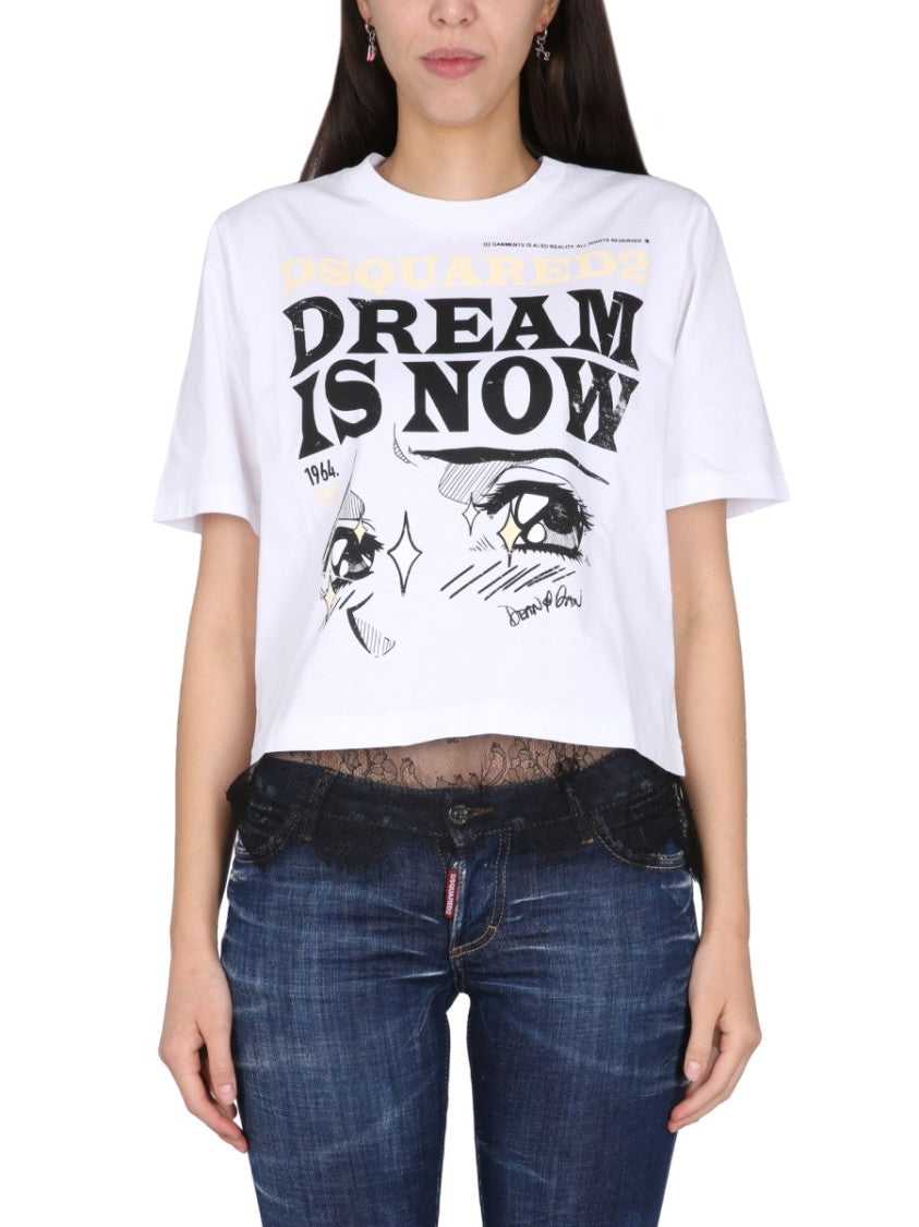 Cropped T-Shirt With Bold Logo Print