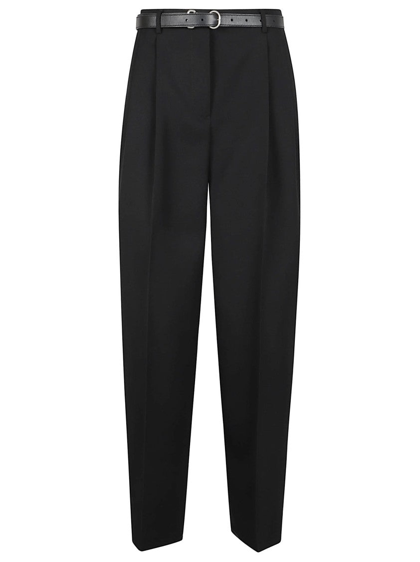 Pleat-Detail Straight Leg Trousers With Mid-Rise Waist