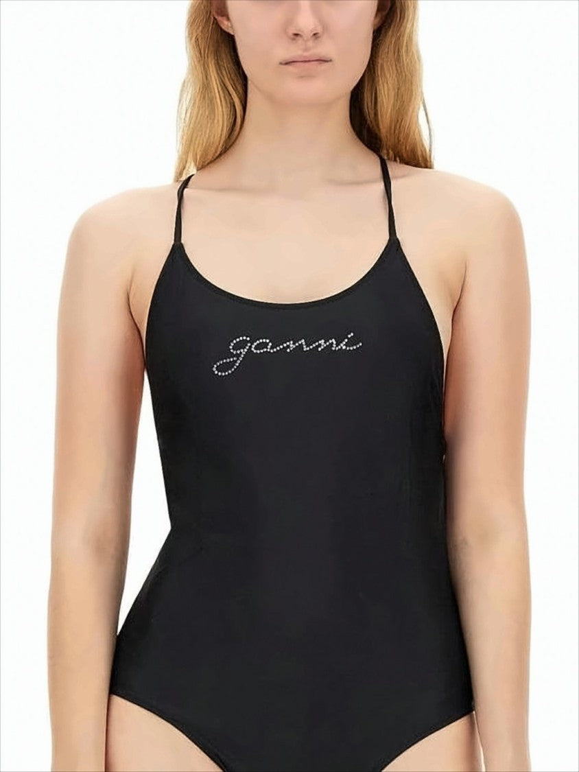 Crisscross-Back One-Piece Swimsuit with Subtle Logo Detail