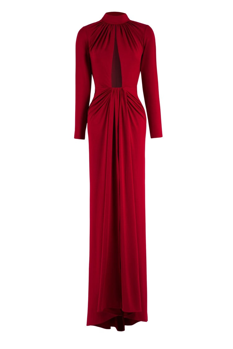Jersey Pleated Long Dress