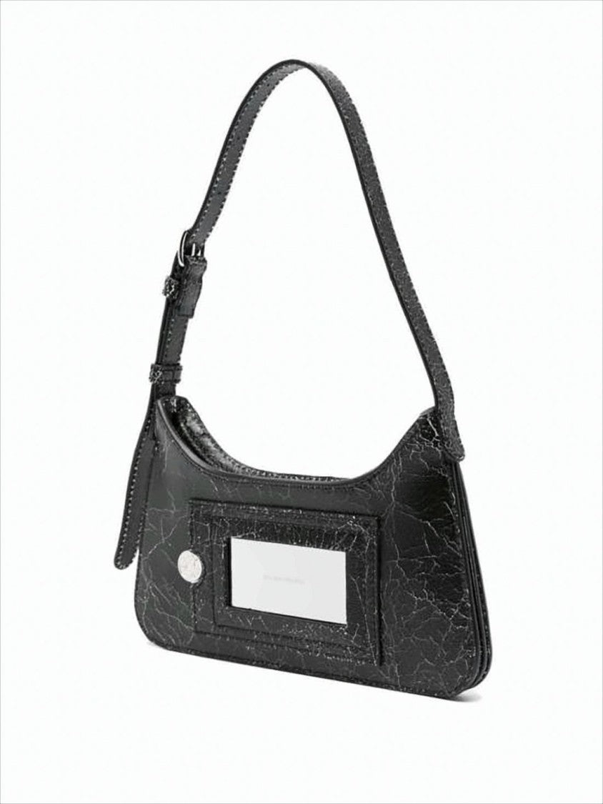 Textured Leather Shoulder Bag With Cracked Effect