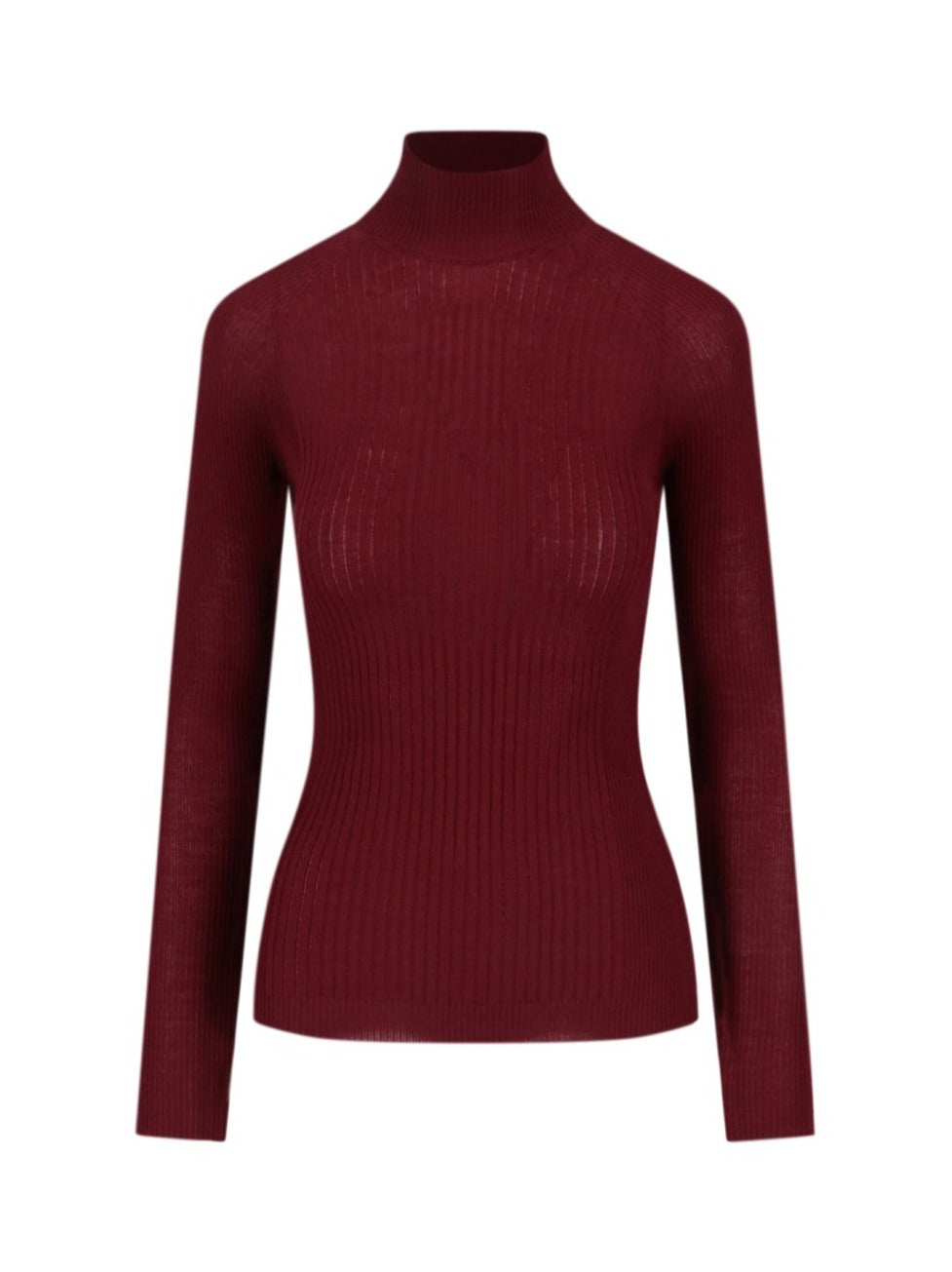 Ribbed Cashmere-Silk Sweater With High Neckline And Fitted Silhouette