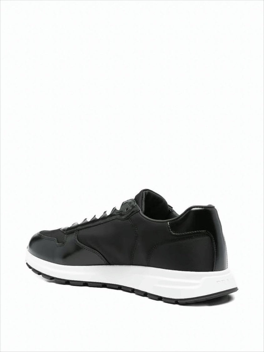 Low-Top Black Sneakers with Leather and Nylon Upper